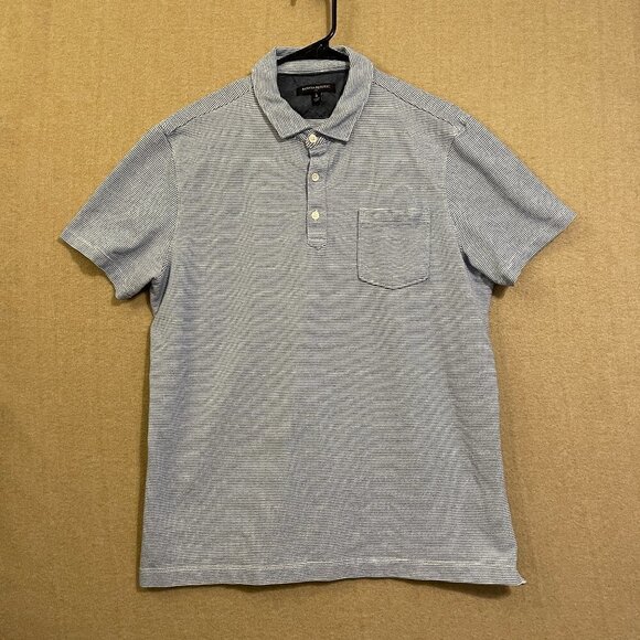 Banana Republic Polo Men's Large Blue & White Striped Short Sleeves - Picture 1 of 12